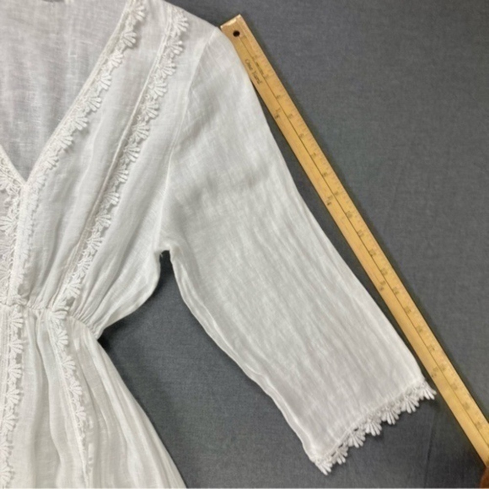 Luisa Ricci Linen Lace Tunic Beach Coverup Dress Women Medium White Cottagecore - Picture 11 of 13